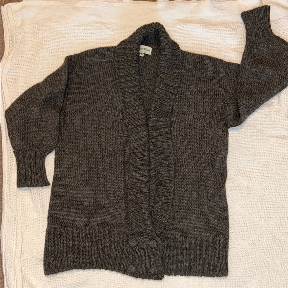 Vintage Deirdre McGuire Women's Cardigan Gray 100% Alpaca Sweater 4 Buttons